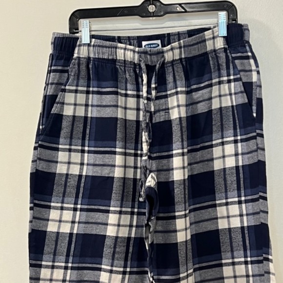 Old Navy Blue & White Plaid Fleece Pajama Pull On Drawstring Pants Size Large - Picture 3 of 10